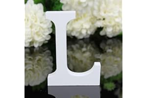 Freeas Décoratif Bois Lettres, 26 Alphabet Blanc Lettres en Bois pour Déco Nom des Enfants Fête d'anniversaire de Mariage Décoration de Maison et de Chambre à Coucher (L)