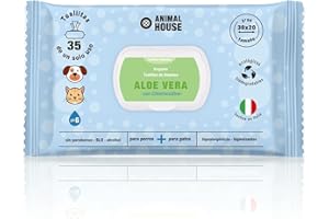 Animal House Toallitas perfumadas 35 PCS: Toallitas Húmedas Hipoalergénicas y Biodegradables para la Limpieza Diaria de Perros y Gatos (35, Aloe y Clorhexidina)