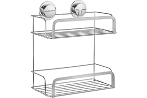 Croydex Stick 'N' Lock™ Two Tier Shower Caddy - No Drilling Bathroom Storage Solution, Self Adhesive Shower Caddy, Elegant Chrome Bathroom Accessory, Easy to Clean