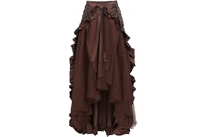 Baymate Damen Vintage Rock Halbkörper-Kleid Gothic Steampunk Rock mit Rüschen Elastische Taille mit Kordelzug Kleidung Bühnenauftritte für Karneval