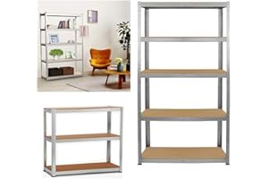 ROYALSWILL Lagerregal, Regal mit 5 MDF Regalböden Küchenregal Metall Werkstattregal Schwerlastregal Lagerregal Kellerregal, max. 875kg Tragfähigkeit, 180 x 90 x 40 cm, Verzinkt