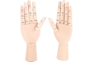 Hbaebdoo 7 Pouces en Bois Sectionne Opposable Articule Gauche/Main Droite Mannequin Main Modele pour Dessin, Croquis, Peinture (Main Gauche + Droite)