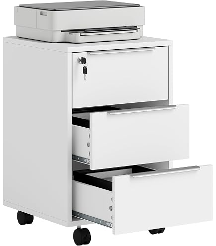 Caisson Bureau Mobile ISHI 2 Tiroirs – Métal Blanc Moderne Sur Roulettes Avec Frein | Rangement Organisé 40x50x45 Cm