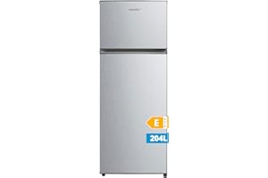 Midea MERT210FGE50 Frigo-congelatori doppia porta 204 L, Congelatore da Montare in Alto, 176kWh/annum, controllo della temperatura regolabile, Luce LED, Argento