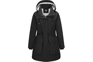 Outdoor Ventures Damen Regenjacke Lange Wintermantel mit Kapuze Frauen Wasserdicht Windbreaker Verdickene Warm Outdoorjacke Funktionsjacke für Wandern Laufen Sporten