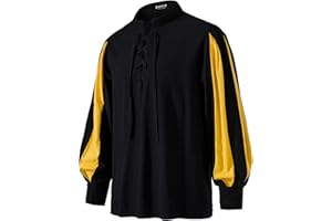 JEMITOP Men's Retro Lace Up Shirts for Renaissance Pirate Clown Medieval Viking Costume