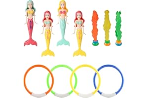 ATSGJLZN 9PCS Juegos Piscina,Juguetes Piscina 4 Anillos de Buceo 4 Algas Acuáticas 4 Sirena,Juegos de Agua para Regalo Infantil Verano Entrenamiento Buceo