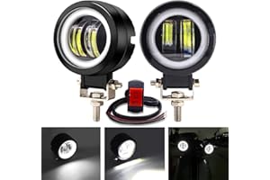 NWpangu LED Motorcycle Spotlights, 3inch Round Motorcycle Lights White Angel Eyes DRL Auxiliary Driving Fog Lights, 12V-24V, Waterproof (Include Switch)