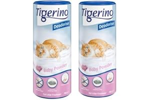 Tigerino Deodorizer, Baby Powder - 2 X 700g Powdery Floral Fragrance With Vanilla, Jasmin And Violet, Rounded Off With Iris And Ceder Wood, Litter Deodorizer With Fine Granules Of Natural Clay