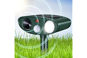 KOEPUO Cat Repellent Animal Repeller Ultrasonic Solar Powered Waterproof Cat Scarer Pest Repeller with Motion Sensor Flashing Light Pet Deterrent for Garden Yard Farm Lawn Cats Dogs Fox Rats Raccoon