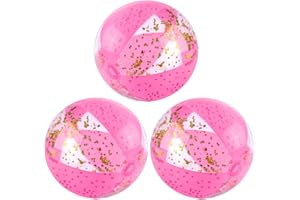 Falafoty 16 Pulgadas Paquete de 3 Pelotas de Playa Hinchables Juguetes de Playa de Agua Rosa de Regalo Verano Vacaciones Aire Libre Piscina Fiesta Playa Cumpleaños Suministros para Niños Piscina