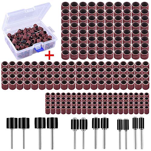 QQDEAL 252PCS Sanding Drum Set with Box Including 240pcs Drum Sander Nail Sanding Band Sleeves and 12 pcs Drum Mandrels for Dremel Rotary Tool