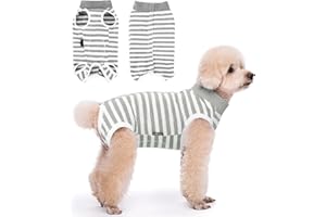 Wisebom Tuta di recupero per cani, tuta di convalescenza per cani a righe post chirurgia alternativa collare elettronico a cono corpo per cani di media e piccola (grigio, M)