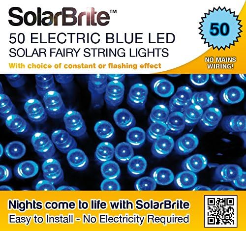 Solar Fairy Lights 50LED Blue Super Bright Decorative String, choice of light effect. Ideal for Trees, Gardens, Parties &amp; More...