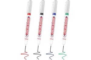 FRIEDWOHL 4 Stück Tieflochmarker, Bohrlochmarker, 20mm Extralange Spitze Lochmarkierer Wasserdichte Permanentmarker für Wände, Holz, Kunststoff, Glas, Metall, Karton (Schwarz, Blau, Rot, Grün)