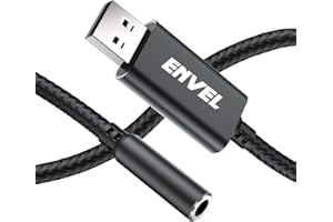 ENVEL USB to 3.5 mm Stereo Audio Adapter, TRRS 4 Pin Microphone, Supports External USB Sound Card, Stereo AUX Adapter for Headset, PS4, PC, Laptop, Desktops, Speaker, Metal Housing (Black)