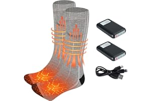 CW COOLWOW Heated Socks for Men Women Winter Warm Thicken Cotton Socks Rechargeable 4500mAH Battery Powered Electric Heating Socks for Outdoor Sports and Skiing, Hiking (Gray)