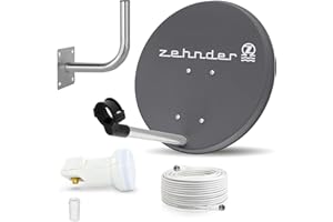 VISIAMO Digitale Camping Sat Anlage Spiegel 40 cm Single LNB 0,1 dB + Koaxialkabel 10m + Wandhalter Kabel Balkon Caravan Mobil Schüssel Antenne HD UHD 4K geeignet d