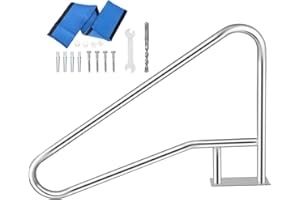 VEVOR Pool Rail 54x36" Pool Railing 304 Stainless Steel 250LBS Load Capacity Silver Rustproof Pool Handrail Humanized Swimming Pool Handrail with Blue Grip Cover & M8 Drill Bit & Self-Taping Screws