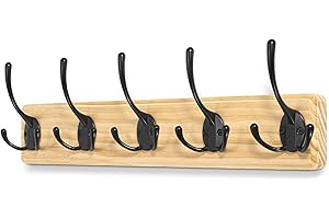 ZUIMENG Appendiabiti da Parete Legno, Attaccapanni da Muro con 5 Gancio, Appendiabiti da Muro per Ingresso, Cameretta e Bagno (Colore del legno)