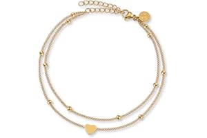 GD GOOD.DESIGNS EST. 2015 Bracelet de cheville coeur pour femme - Résistant à l'eau I Bracelet de cheville à plusieurs rangs - Réglable I Bijoux de pied filigrane en acier inoxydable en or - argent - or rose