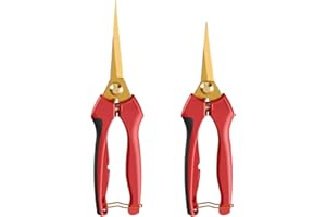 FLORA GUARD Jeu de Sécateurs de Jardin Professionnels 2 pièces – Ciseaux à Fleurs et à Roses avec Lames Incurvées Revêtues de Titane, Ciseaux de Cueillette pour Bonsai, Fleurs, Fruits et Légumes