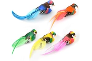 Granvoo Pájaros Decorativos de Plumas Espuma Artificiales, 5 Piezas Realistas Ornamentos de Pájaros Imitación Figuras Pájaro Modelo Pluma Decorativo con Pinza Artificial para DIY Jardín Boda