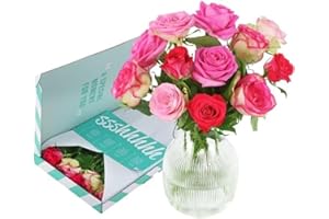BloomPost Mixed Pink Roses - Letterbox Gift - Fresh Flowers Delivered - Bouquet Perfect for Mothers Day, Birthdays, Anniversaries and Thank You Gifts - Next Day Free UK Delivery - Pink - 32 cm