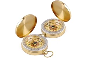 WeddHuis Bussola Multifunzionale con Coperchio, a Punta, in Ottone, per la Navigazione, Portatile, Vintage, per l'outdoor, i Viaggi, l'escursionismo