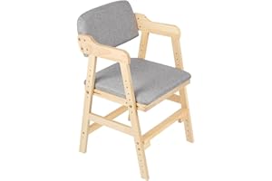 SUPFINE High Chair, Height-Adjustable Wooden High Chair for Children from 2 to 12 Years, Beech Wood Children's Chair, for Eating and Learning, Chair for Children and Adults (Grey-1 Piece)