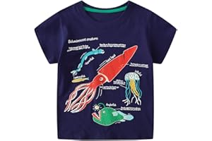 WINKEEY Niño Sudadera con Dinosaurio Tiburón Calamar Patrón Manga Corta Sudadera Casual Brillo en la Noche