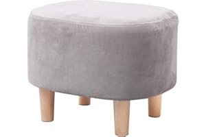 LEITING Ottoman Footstool Footrest Foot Stool Pouffe Padded Modern Home Living Room Bedroom Oval Seat with Removable Velvet Stool Cover 4 Beech Wooden Legs (B-Grey)
