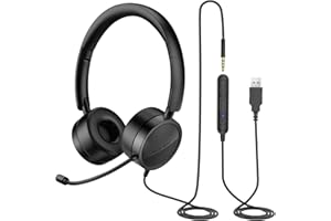 New Bee Cuffie per PC con microfono cablato USB/3,5 mm, auricolari professionali confortevoli, cuffie da gamer per PC/Mac, smartphone, tablet, Skype, desktop PC/PS3/PS4