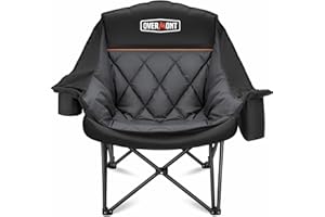 OVERMONT Chaise de Camping XL surdimensionnée pour Adultes - Chaise Pliable Rembourrée à Support Renforcé 204 kg avec Porte-gobelet et Poche Latérale pour Sports Jardin Plage Pêche Pelouse Gris foncé