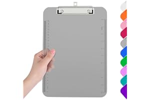 Piasoenc Plastic Clipboards, Translucent Clip Board with Low Profile, Purple Clipboard with Ruler,Office Clipboards, School Supplies, Letter Size 12.5 x 9 Inches, Grey
