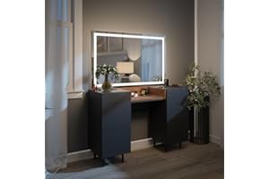 Vicco tavolo da toeletta Anika, Antracite/Noce, 120 cm con specchio a LED