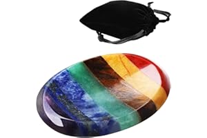 Yeesabella Thumb Worry Stone for Anxiety with Velvet Bag - 7 Chakra Healing Crystal Oval Pocket Palm Stone Gemstones for Reiki Balancing Meditation and Anxiety Relief