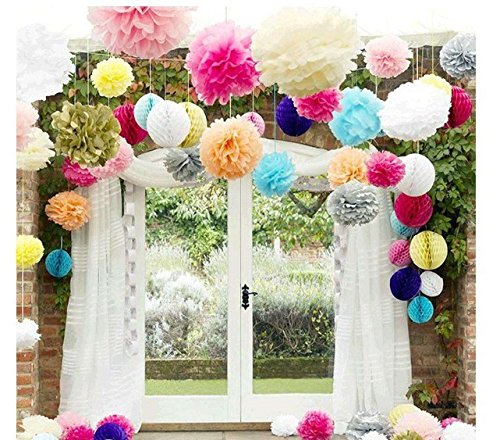ZeWoo Set von 15 Stück Seidenpapier PomPoms 6” 8” 10” Geburtstagen Hochzeit Party Deko Papierblumen