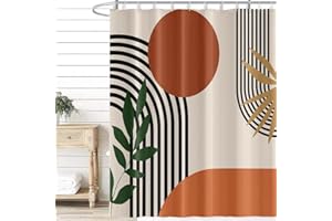 Uiiooazy Tenda Doccia Astratta, Tenda da Doccia Boho Terracotta Foglie Verdi Minimalista Tenda per Doccia Antimuffa Impermeabile Tessuto in Poliestere Lavable Tenda da Bagno con 12 Ganci 180Lx220Acm