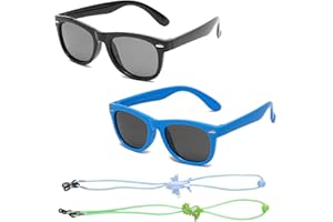 MDLSDE 2 Pairs Kids Polarized Sunglasses, Kids Sunglasses Boys Retro Eye Glasses with Adjustable Glasses Strap Silicone Frame UV400 Protection for Boys and Girls Toddlers Beach School Shopping Party