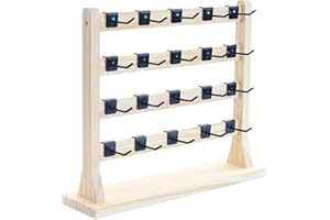 Qianly Wooden Earrings Display Stand with Hooks Earring Display Stand Showcase Necklace Hanger Decor 4 Tier for Closet Office Bedroom