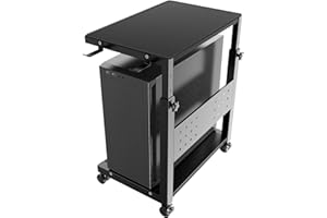PUTORSEN Computer Tower Stand Cart - 2-Tier pc tower stand with 4 Casters, Rolling Holder with Pegboard & 2 Hooks, Height Adjustable from 20 7/16" to 30 1/4", for Office Home Gaming,Black