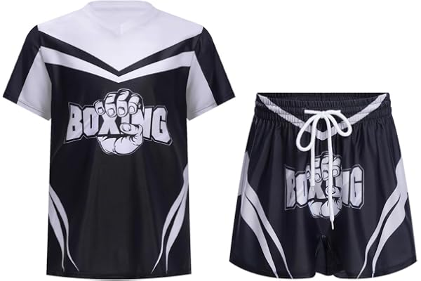 Oyolan Barn pojke boxningsshorts och T-shirt boxningsset Muay Thai MMA kickboxning 5–16 år