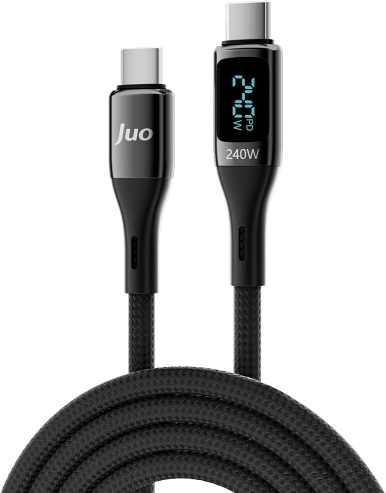 Juo 240W Dijital Led Ekranlı E-Mark Çipli PD 3.1 USB Type-C to Type-C Hızlı Şarj ve Data Kablosu 2 Metre