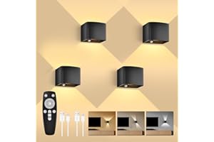 ‎GEYOULUX GeyouLux 5000mAh Akku Wandleuchte Innen mit Bewegungsmelder, Wandlampe mit Fernbedienung Einstellbar Abstrahlwinkel, 3 Modi 2700K-6500K Dimmbar Timer LED Aufladbare Wandleuchte für Treppe Flur 4 Stück