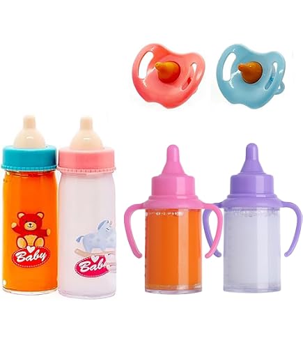 Lot 6 Accessoires Poupée – 4 Biberons Magiques + 2 Tétines – Jouet Bébé Naissance