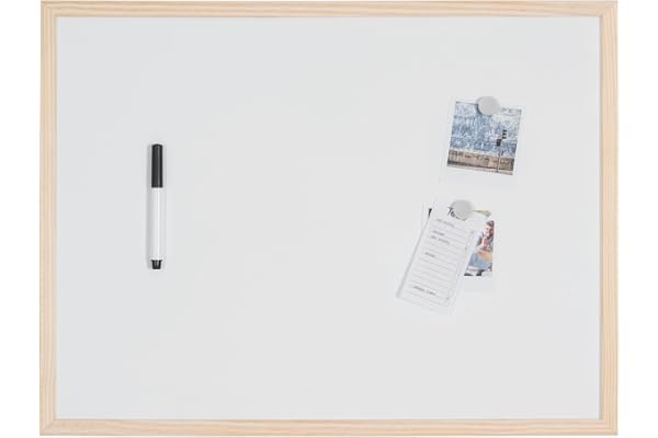 Bi-Office Budget - Tableau Blanc Magnétique, 60 x 45 cm, avec 1 Marqueur et 2 Aimants, Tableau à Mémo avec Cadre en Bois et Surface en Acier Laqué