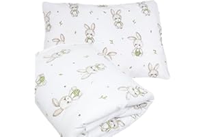 PLUMERI Kinderbettwäsche 100x135 + 40x60 | 100% Baumwolle Weiche & Farbenfrohe Bettwäsche für Babys | Mädchen & Jungs | Hochwertiges Set mit Reißverschluss YKK Kissenbezug | Schönes zartes Muster - Kaninchen