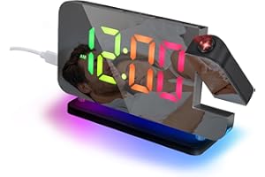 Lafocuse Projection Clock, Digital Alarm Clock Bedside with 180° Projector, LED Digital Clocks with Colorful Nightlights, Snooze, Adjustable Brightness for Bedroom Kids Room, Black