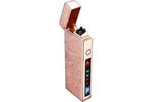 DACHANCE Personnalisé Briquet Électrique Indicateur de Batterie Briquet USB Plasma Rechargeable Coupe-Vent & sans Flamme, Briquet Double Arc avec Indicateur de Batterie pour Bougies/Grill (Doré Dragon)